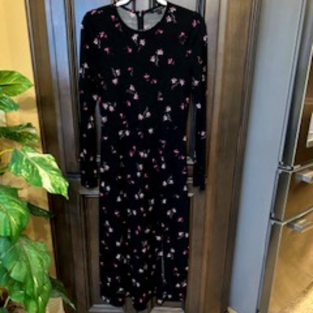 Banana Republic Black Multi Floral Print Long Sleeve Dress